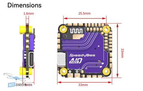 SpeedyBee F405 AIO FC 40A Bluejay порівняння розміру з аксесуарами купити дешево