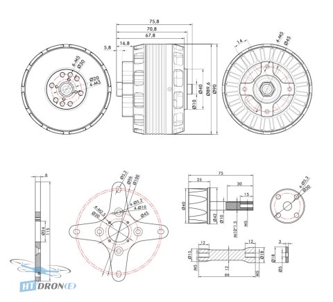 T-Motor AT8020 180KV motor size with accessories comparison - buy at HTDRONE