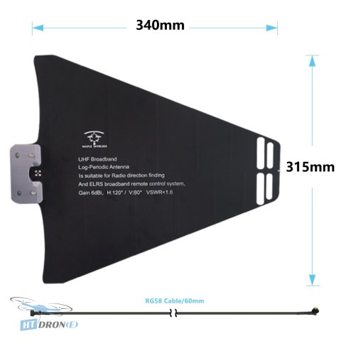 Maple Wireless UHF Log-Periodic Antenna SMA MALE packaging accessories size reference buy HTDRONE