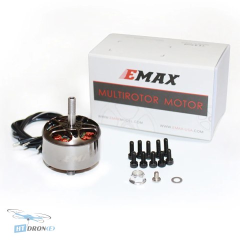 Двигун Emax ECO II 3115 900KV FPV в упаковці з аксесуарами, вид зблизька