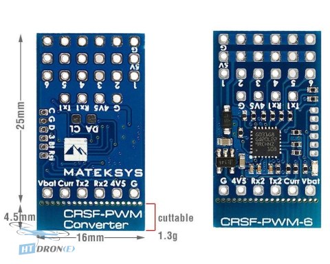 MATEKSYS CRSF-PWM-6 converter side view connectors buy now at HTDRONE