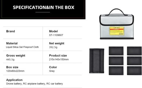 Battery Safety Bag Liquid Silicone Fireproof Cloth (21.5x15x14CM)