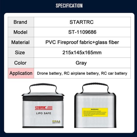 Battery Safety Bag PVC Fireproof Cloth (21.5x14.5x16.5cm)