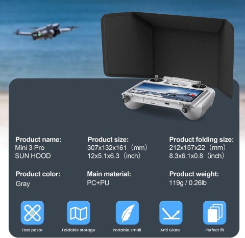 Sunshade hood for DJI RC Gray
