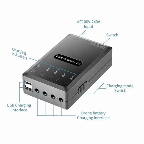 GaN Charger 6-in-1 for DJI Mavic Air 2/2S (EU Plug)