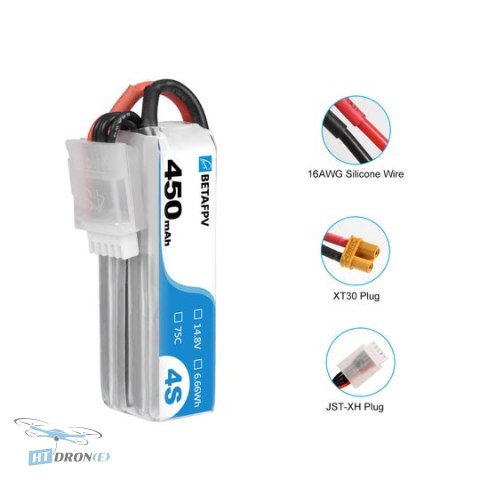 BETAFPV LiPo 4S 450mAh 75C XT30 szczegółowy widok z boku do kupienia w HTDRONE
