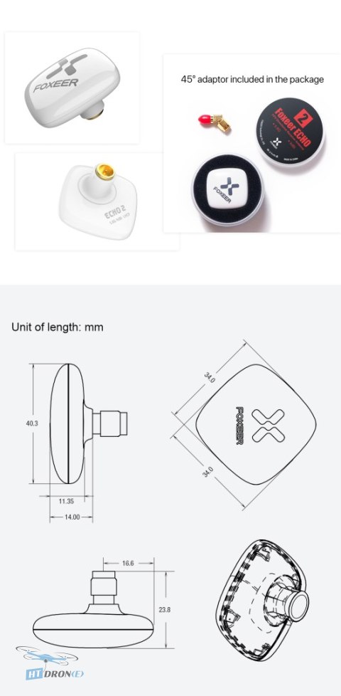 Foxeer Echo 2 5.8G 9dBi Patch Antenna RHCP SMA SMA конектор деталь задній вид