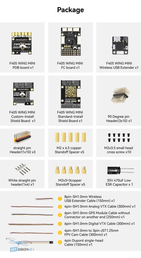 SpeedyBee F405 Wing Mini Stack mounting hardware and cables shop price