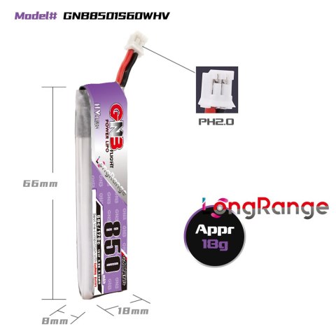 Battery GNB GAONENG LiHV 1S 3.8V 850mAh 60C PH2.0