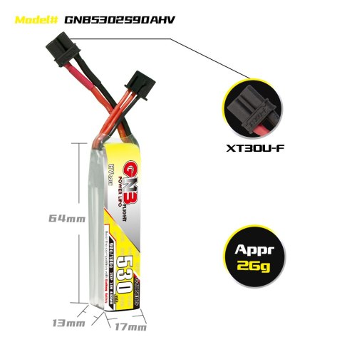 Battery GNB GAONENG LiHV 2S 7.6V 530mAh 90C XT30 LiPo Long