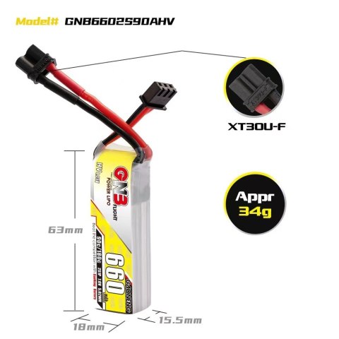 Battery GNB GAONENG LiHV 2S 7.6V 660mAh 90C XT30 Long