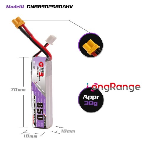 Battery GNB GAONENG LiHV 2S 7.6V 850mAh 60C XT30
