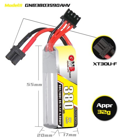 Battery GNB GAONENG LiHV 3S 11.4V 380mAh 90C XT30