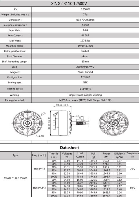 Motor iFlight XING2 3110 Unibell 1250KV