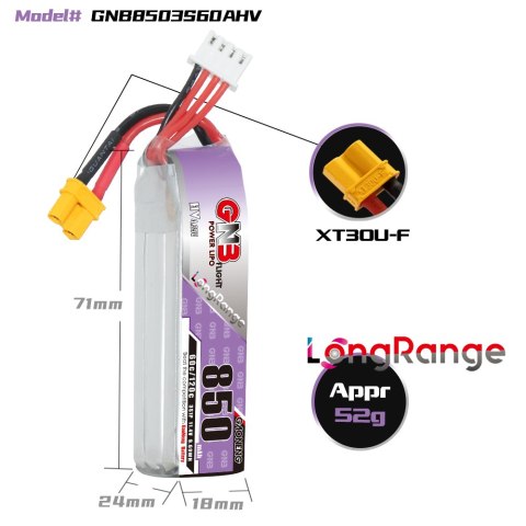 Battery GNB GAONENG LiHV 3S 11.4V 850mAh 60C XT30