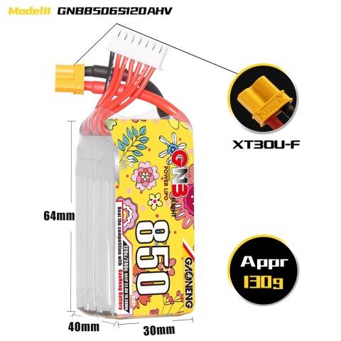 Battery GNB GAONENG LiHV 6S 22.8V 850mAh 120C XT30