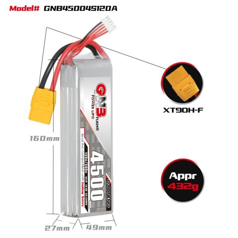 Battery GNB GAONENG LiPo 4S 14.8V 4500mAh 120C XT90