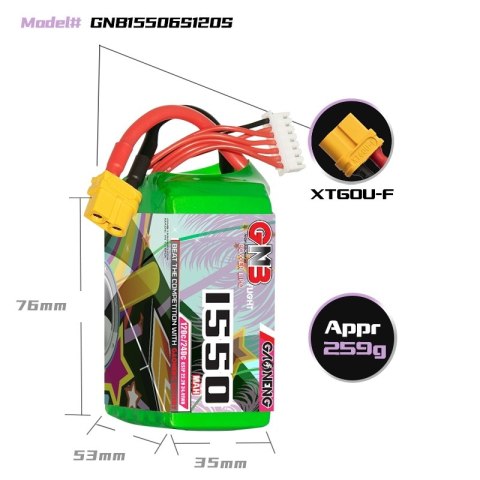 Battery GNB GAONENG LiPo 6S 22.2V 1550mAh 120C XT60
