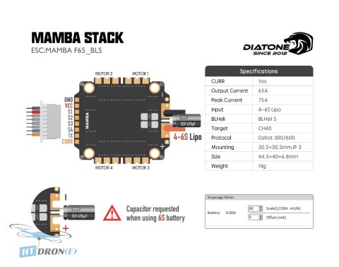 Diatone Mamba F405 MK2 65A BLS стек FPV аксесуари та упаковка магазин HTDRONE