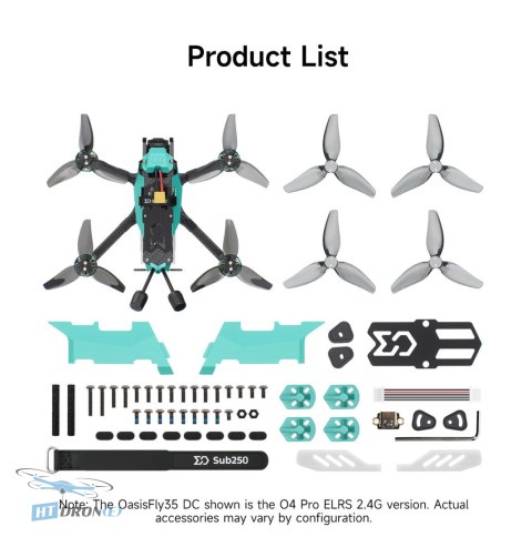 Sub250 OasisFly35 DC HD O4 Pro GPS ELRS FPV drone packaging and contents