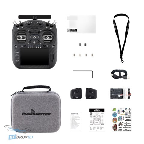 RadioMaster TX16S MK3 MAX Blue RC transmitter - closeup of included accessories at HTDRONE