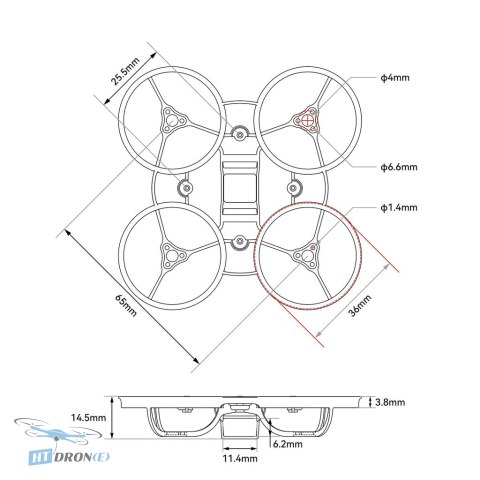 Tylna część ramy FPV BETAFPV Air65 Champion Brushless Transparent Pink - szczegół konstrukcji