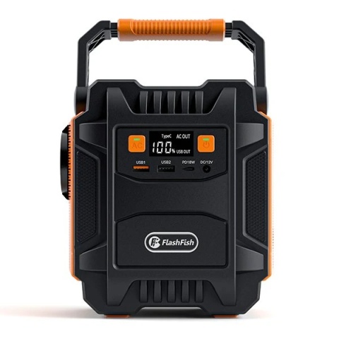 Urządzenie wygląda jak kompaktowa, przenośna elektrownia ze zintegrowanym uchwytem ułatwiającym przenoszenie.