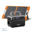 Zestaw Flashfish BP030B współpracujący z przenośnym panelem słonecznym jako mobilne źródło energii.