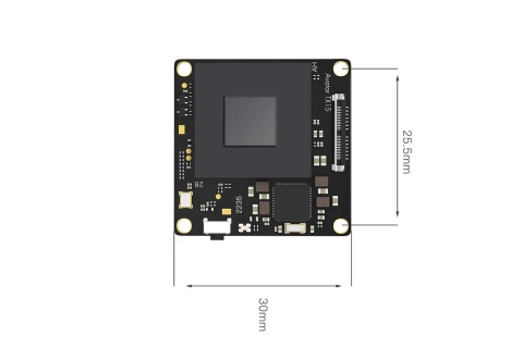 Moduł VTX Walksnail Avatar Mini 1S z zaznaczonymi wymiarami montażowymi 30 × 25,5 mm.