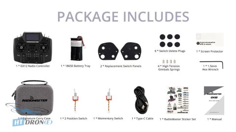 RadioMaster GX12 Gemini-X (M2) RC Transmitter - packaging and contents, HTDRONE shop offer
