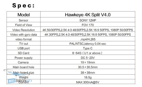 Hawkeye Hawkeye 4K Split Cam V4 packaging accessories FPV camera best price