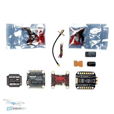 Package contents of RushFPV RUSH BLADE F722 30x30 FC V2 60A ESC V2 Extreme Edition and Rush Tank II VTX stack HTDRONE