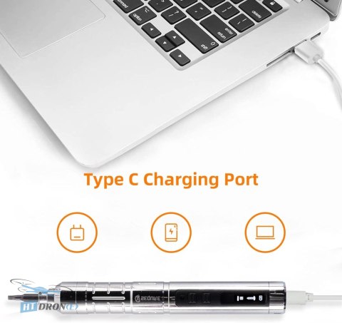 SEQURE SQ-ES126 electric screwdriver rear view USB-C charging port detail