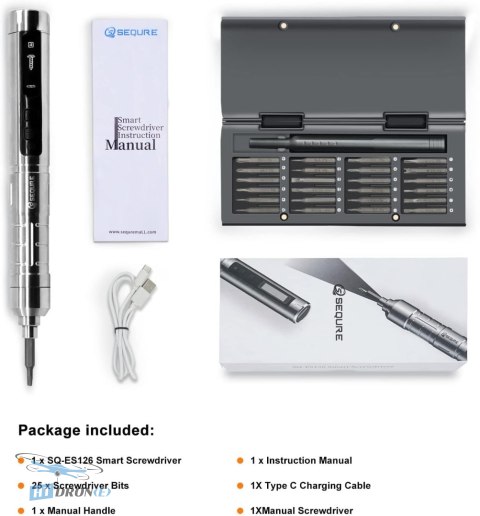SEQURE SQ-ES126 precision screwdriver top view bit holder detail