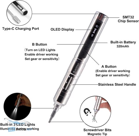 SEQURE SQ-ES126 electric screwdriver accessories closeup in packaging