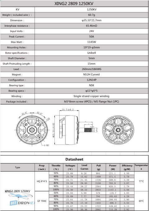 IFlight XING2 2809 1250KV FPV motor packaging - kit contents