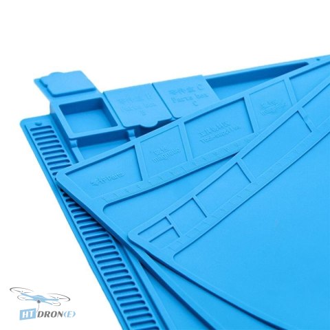 Górny widok maty roboczej SEQURE Silicone 450x300 MM niebieskiej z oznaczeniami