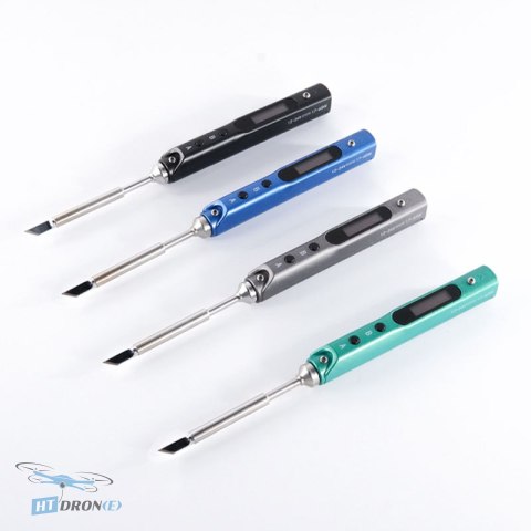 Top view of SEQURE SQ-001 green soldering iron with control panel detail HTDRONE