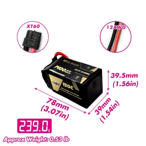 Battery CNHL Ultra Black LiPo 6S 22.2V 1400mAh 150C XT60