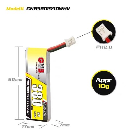 Battery GNB GAONENG LiHV 1S 3.8V 380mAh 90C PH2.0 Cabled