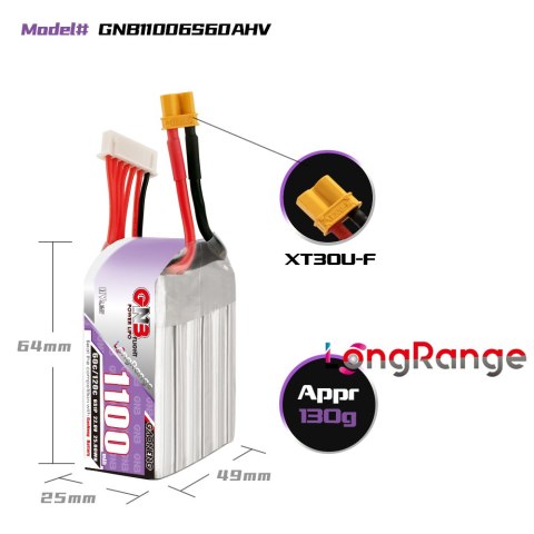 Battery GNB GAONENG LiHV 6S 22.8V 1100mAh 60C XT30