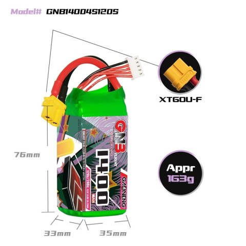 Battery GNB GAONENG LiPo 4S 14.8V 1400mAh 120C XT60