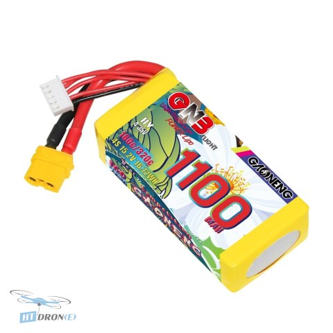 Górny widok baterii GNB GAONENG 1100mAh 4S 15.2V 160C HV z oznaczeniami HTDRONE