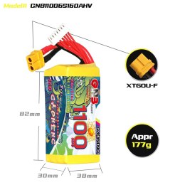 Battery GNB GAONENG 1100mah 6S1P 22.8V HV 160C XH- JST 7P XT60