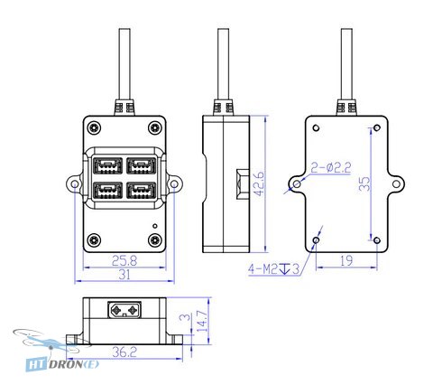 Cały zestaw Holybro CAN HUB Module z kablem 42cm – opakowanie i akcesoria